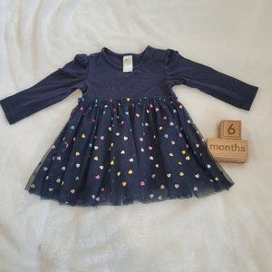 Girls Navy Dress with Metallic Hearts